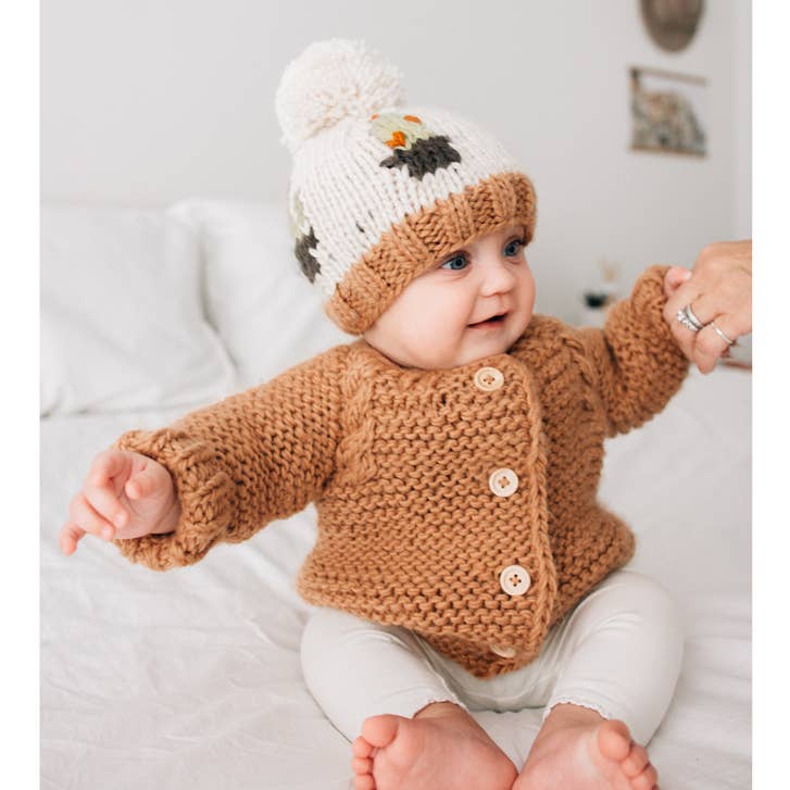 Pecan Garter Stitch Cardigan Sweater: 0-6 months