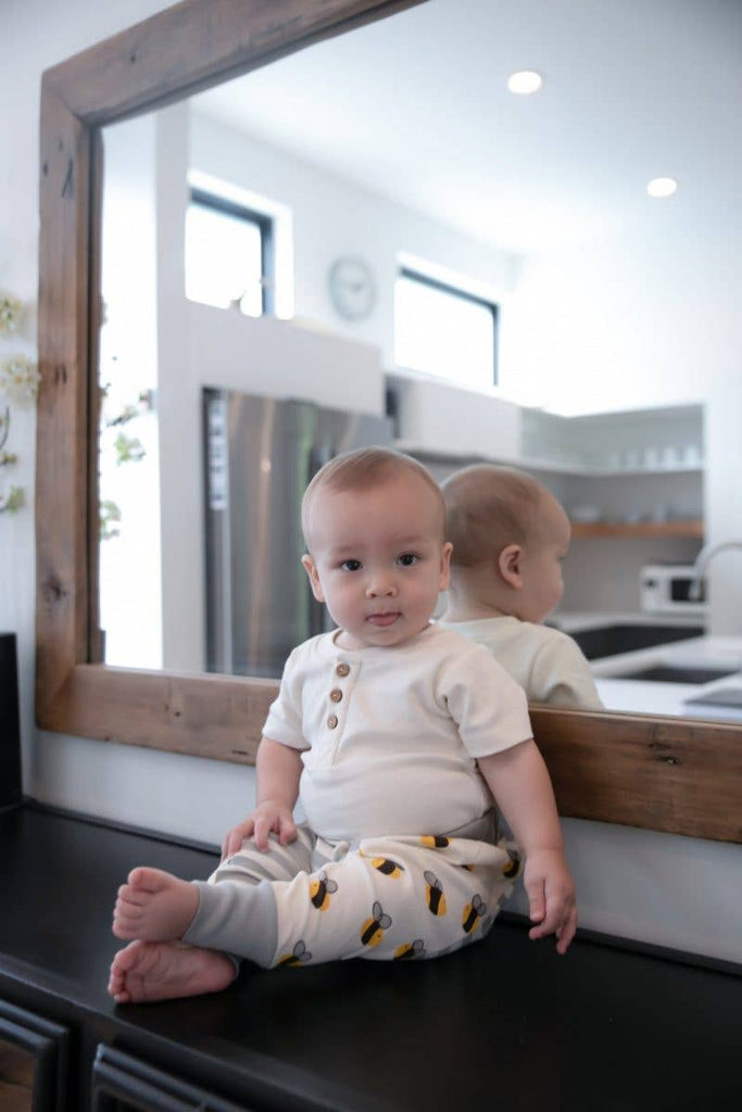 Organic Cotton Short Sleeve Bodysuit - Natural Henley