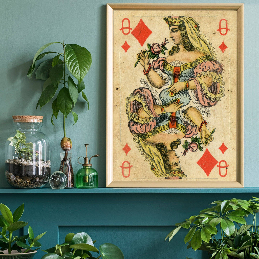 Vintage Playing Card Print - Queen of Diamonds