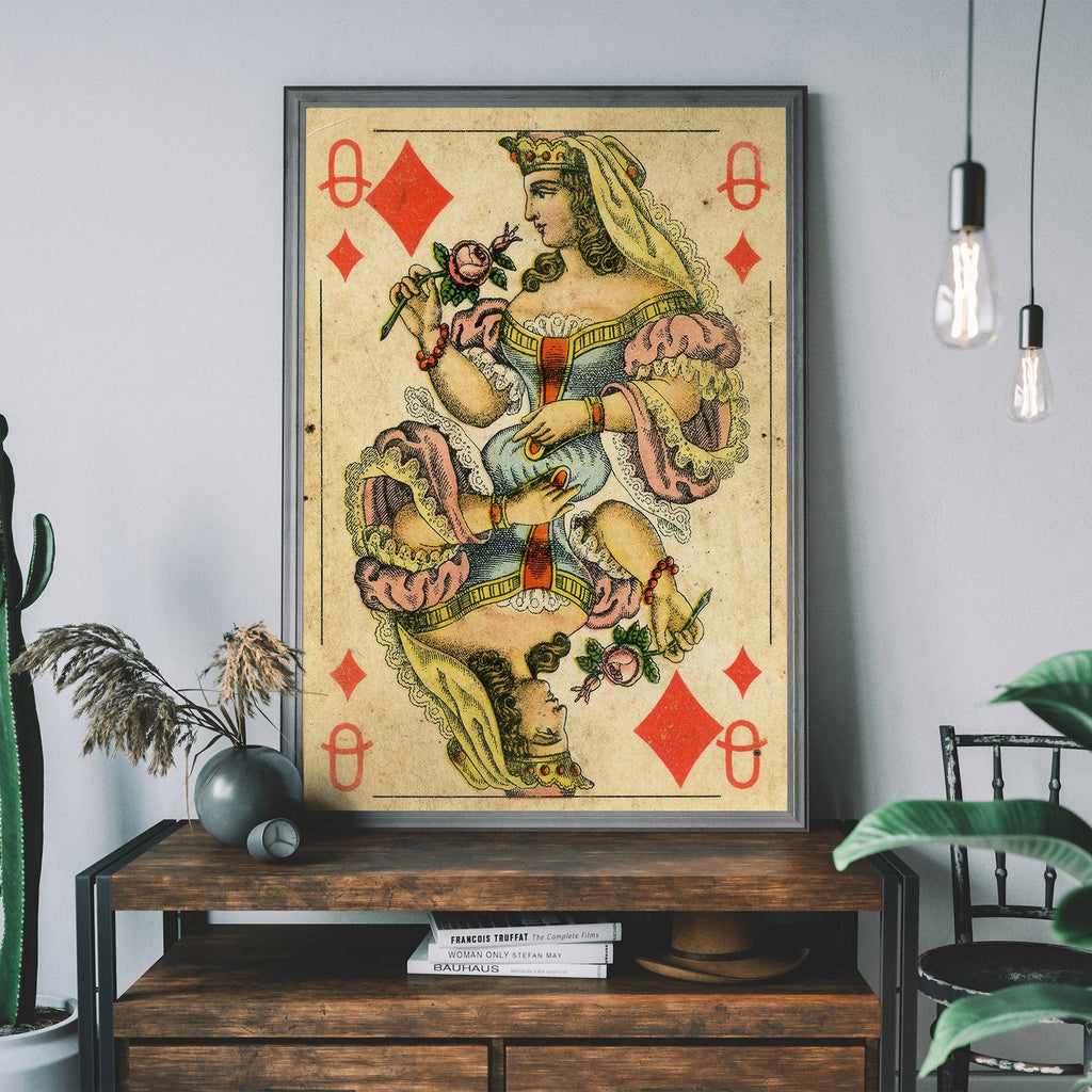 Vintage Playing Card Print - Queen of Diamonds
