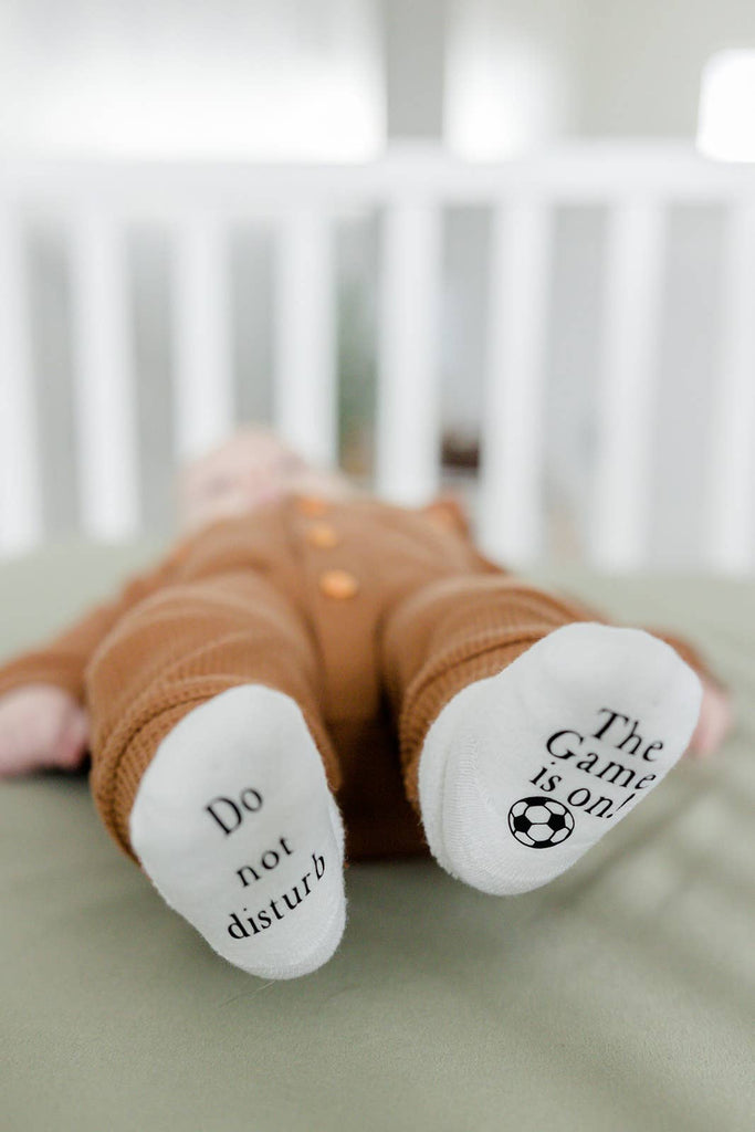 Do Not Disturb The Game is on Soccer Baby Socks | Sports Boy: 6-18mo