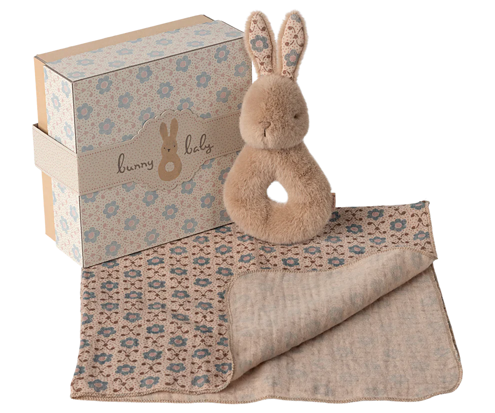 Cream Peach Rabbit Rattle Set