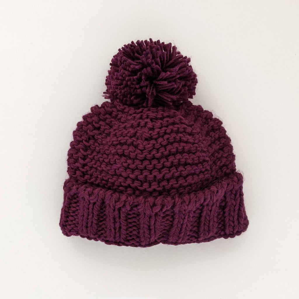Plum Garter Stitch Beanie Hat SALE: S (0-6 months)