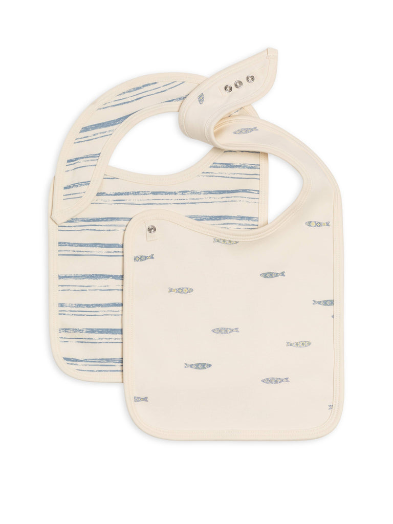 Organic Baby 2-Pack Bibs - Wave Stripe + Fish