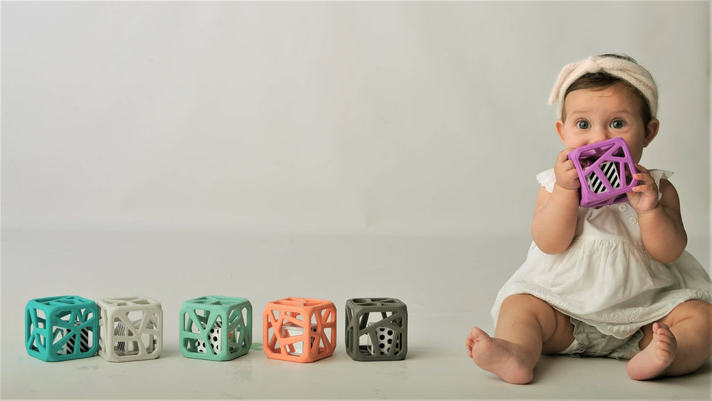 Chew Cube - Silicone Teether Rattle: Mint