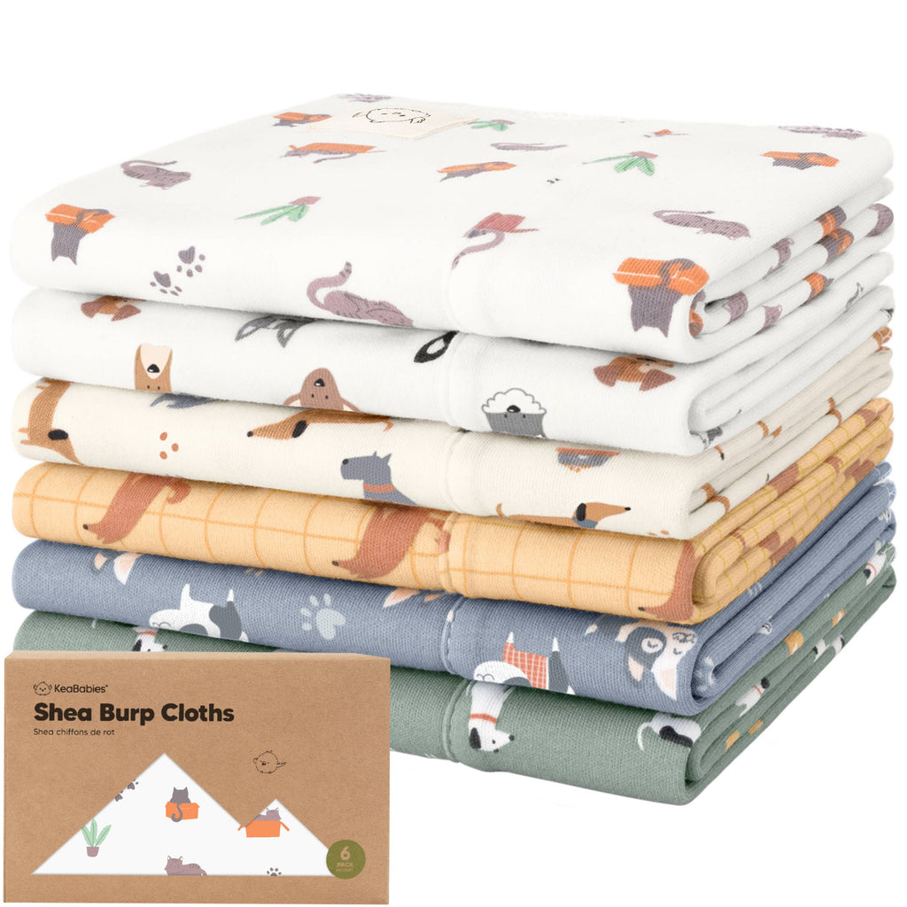 KeaBabies 6-Pack Shea Burp Cloths: Pets and Paws