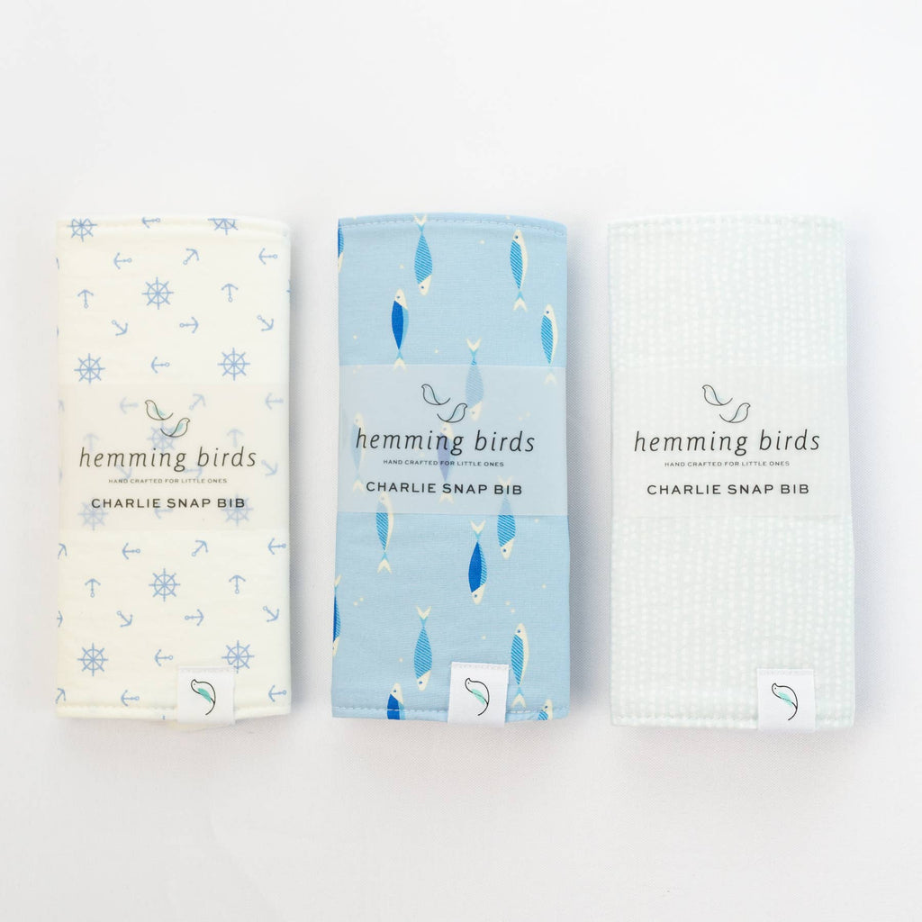 Charlie Snap Bib - Blue Fish