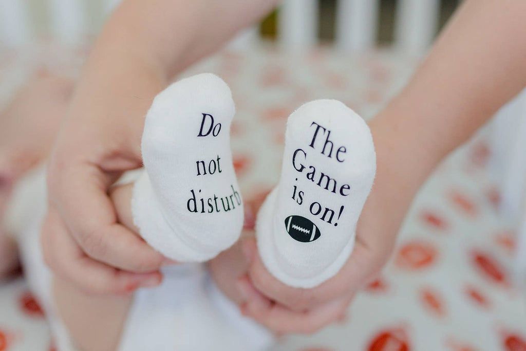 Do Not Disturb The Game is on Football Baby Socks | Sports: 0-6mo