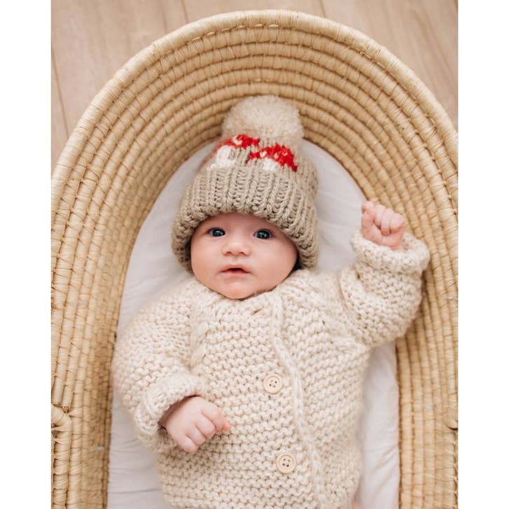 Mushroom Hand Knit Beanie Hat Baby & Kids: S (0-6 months)