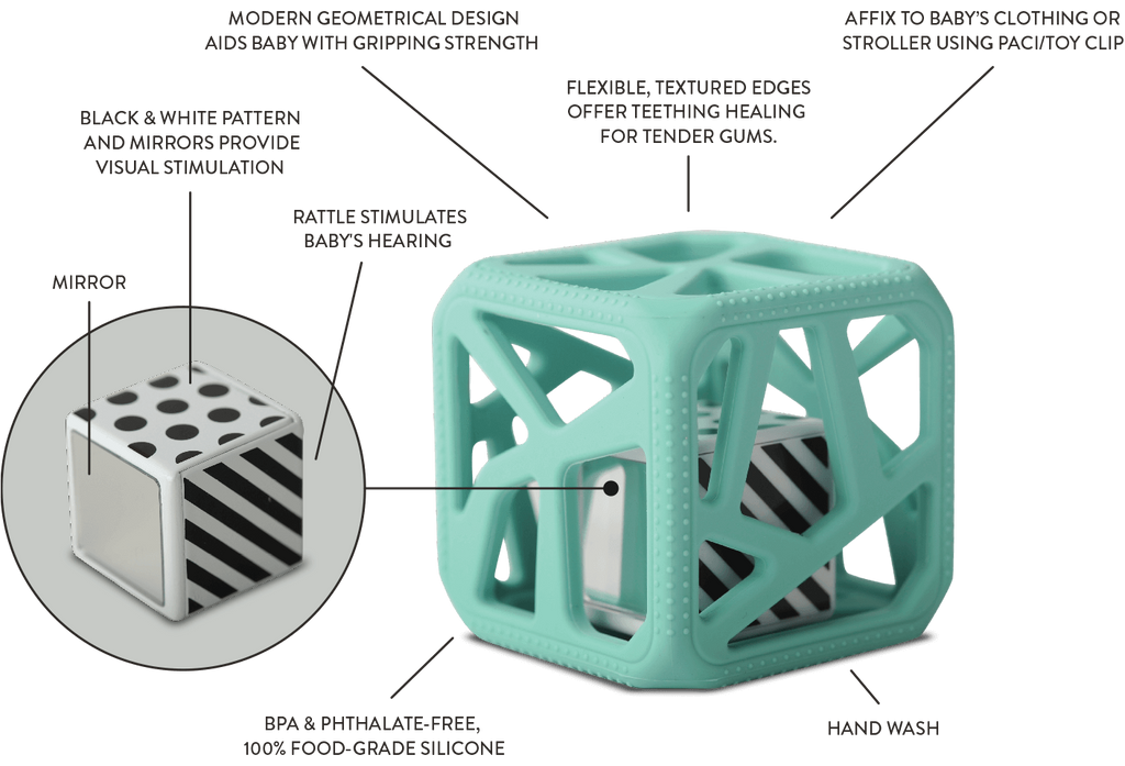 Chew Cube - Silicone Teether Rattle: Mint