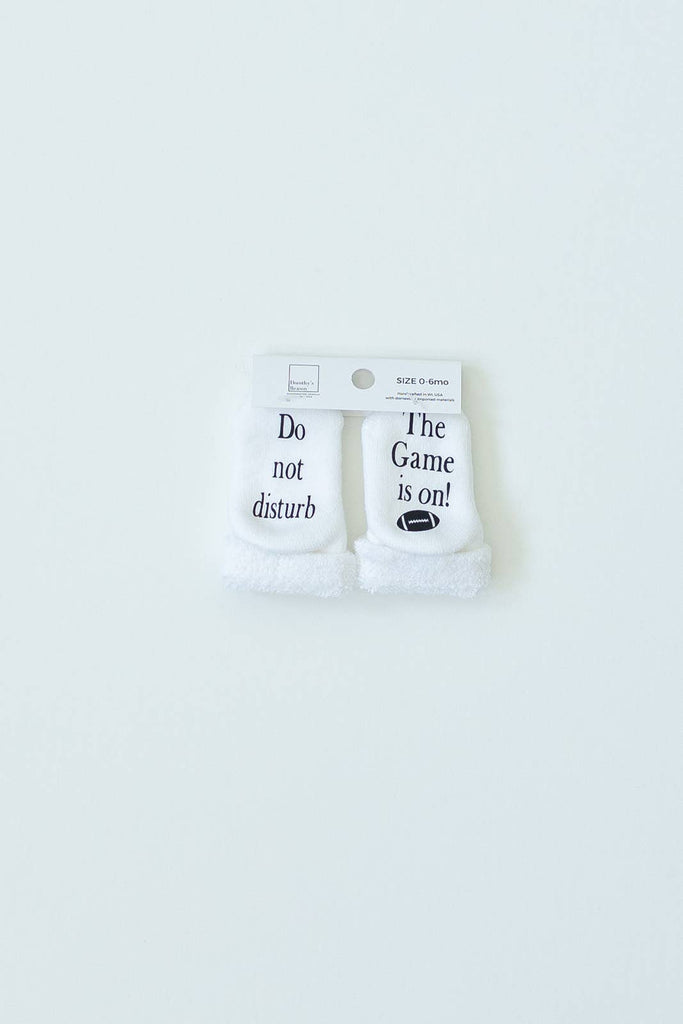 Do Not Disturb The Game is on Football Baby Socks | Sports: 0-6mo