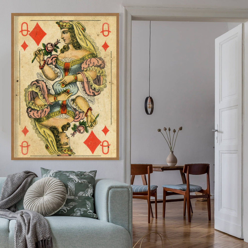 Vintage Playing Card Print - Queen of Diamonds