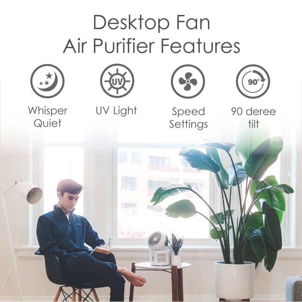 2-In-1 Desk Top Air Purifier & Fan - With HEPA & UVC Light