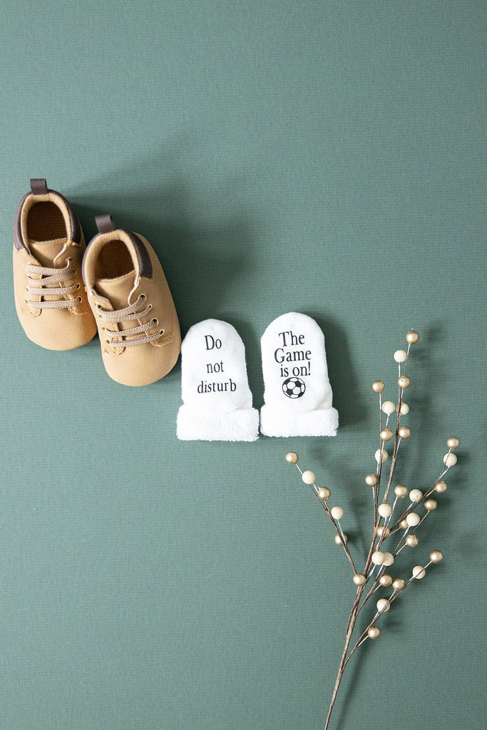 Do Not Disturb The Game is on Soccer Baby Socks | Sports Boy: 0-6mo