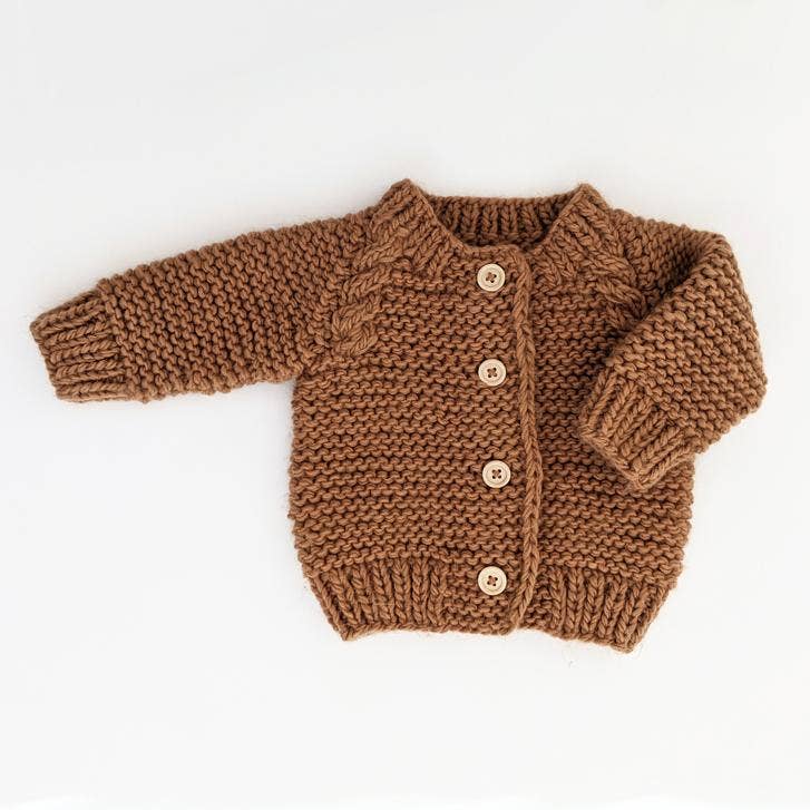 Pecan Garter Stitch Cardigan Sweater: 0-6 months