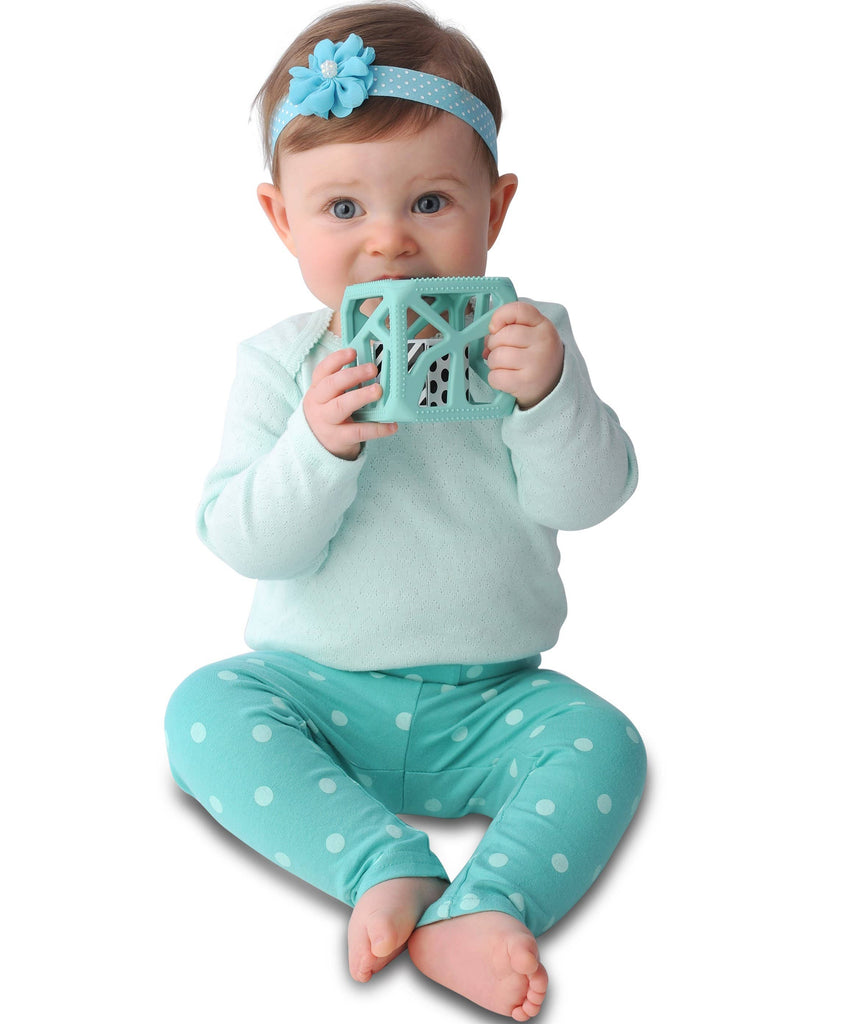 Chew Cube - Silicone Teether Rattle: Mint