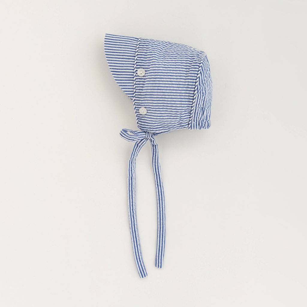 Navy Stripe Seersucker Bonnet Baby SALE