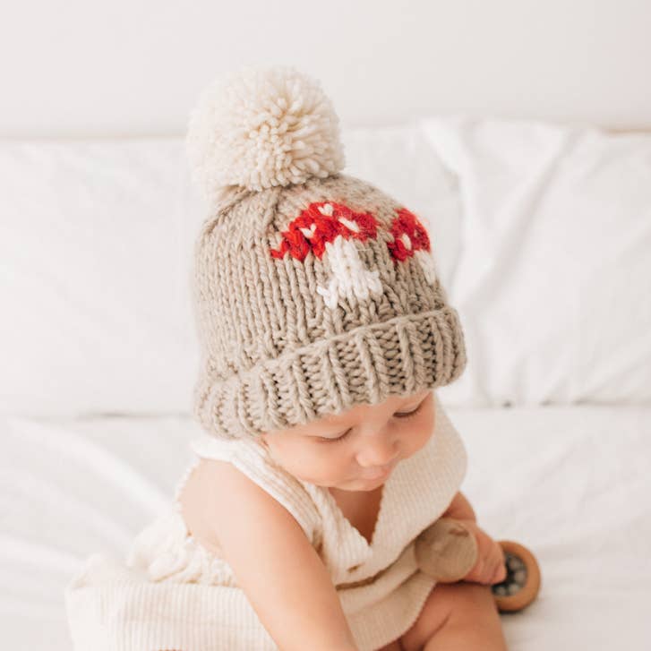 Mushroom Hand Knit Beanie Hat Baby & Kids: M (6-24 months)