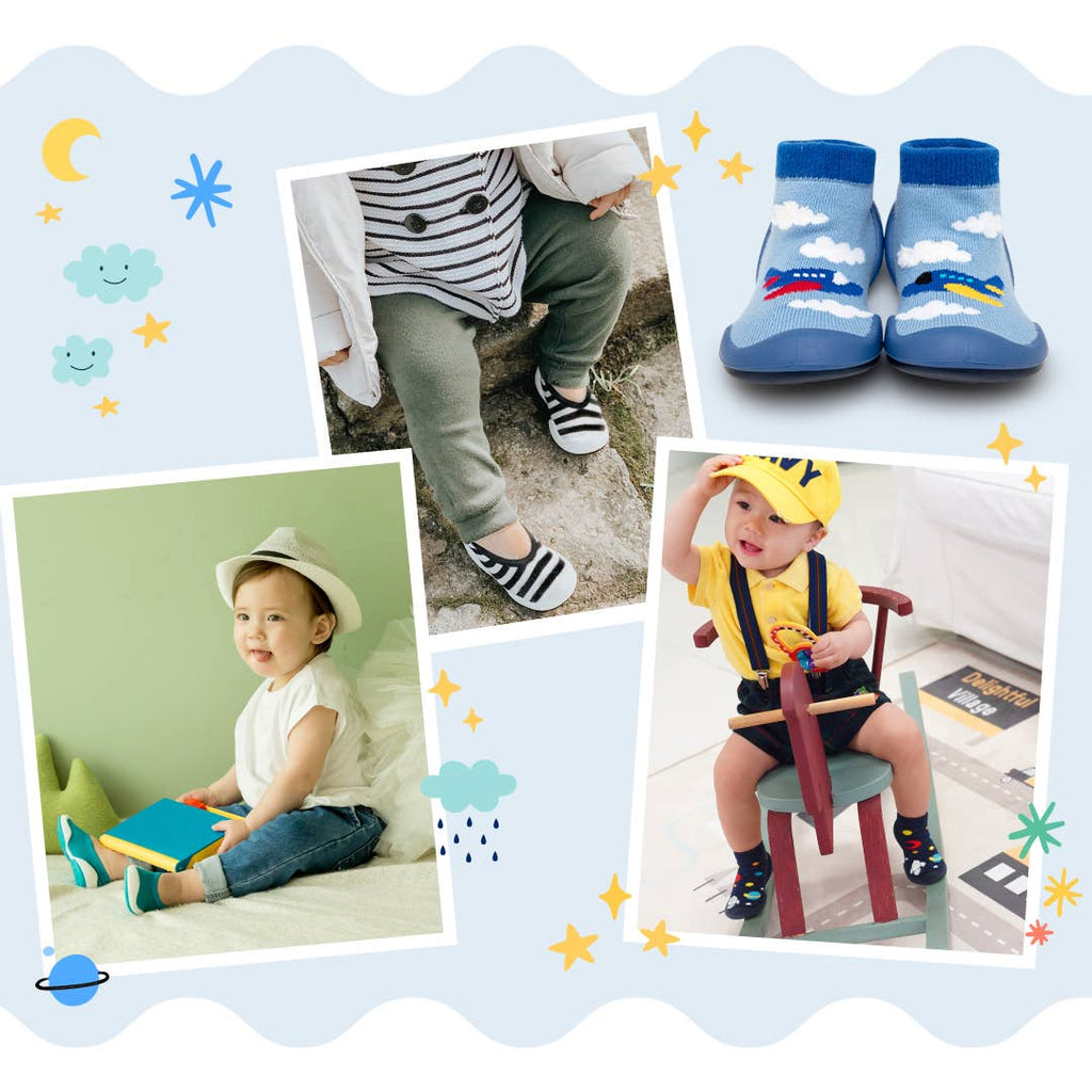Komuello first walker baby sock shoes - Aeroplanes: 6 (125mm/ 12-18months)