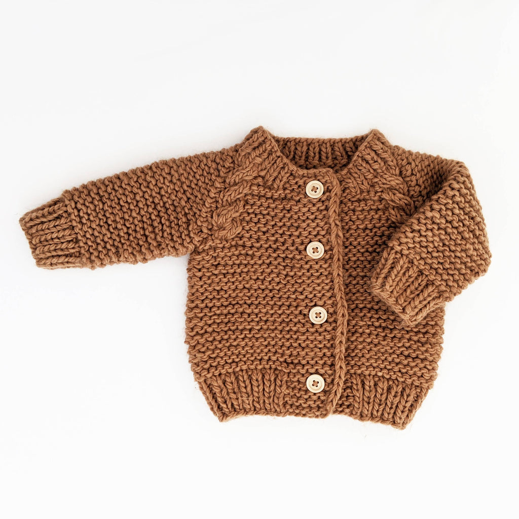 Pecan Garter Stitch Cardigan Sweater: 12-18 months