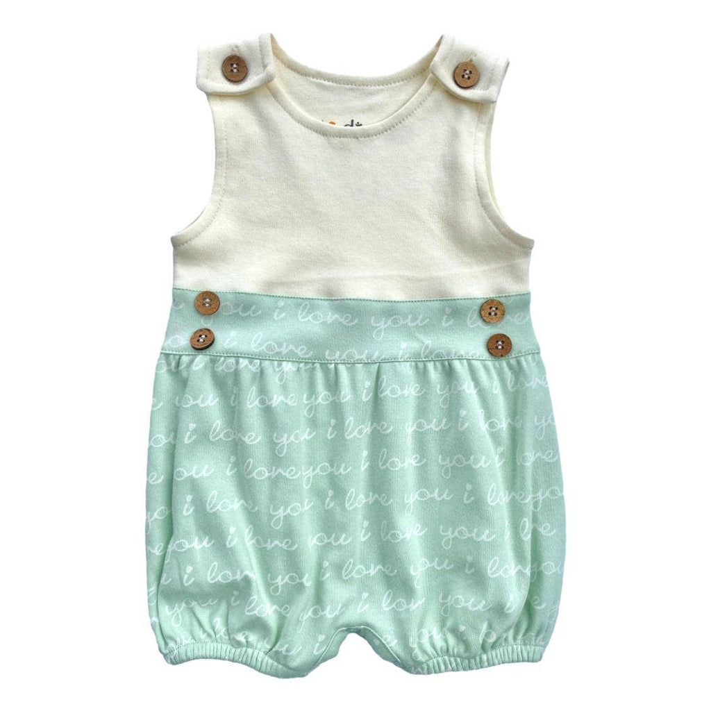 Organic Cotton Bubble Romper - I LOVE YOU Green