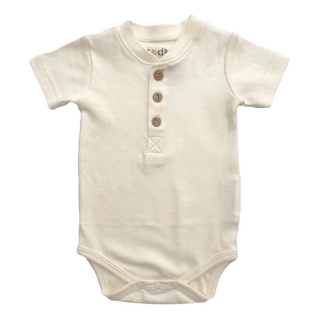 Organic Cotton Short Sleeve Bodysuit - Natural Henley