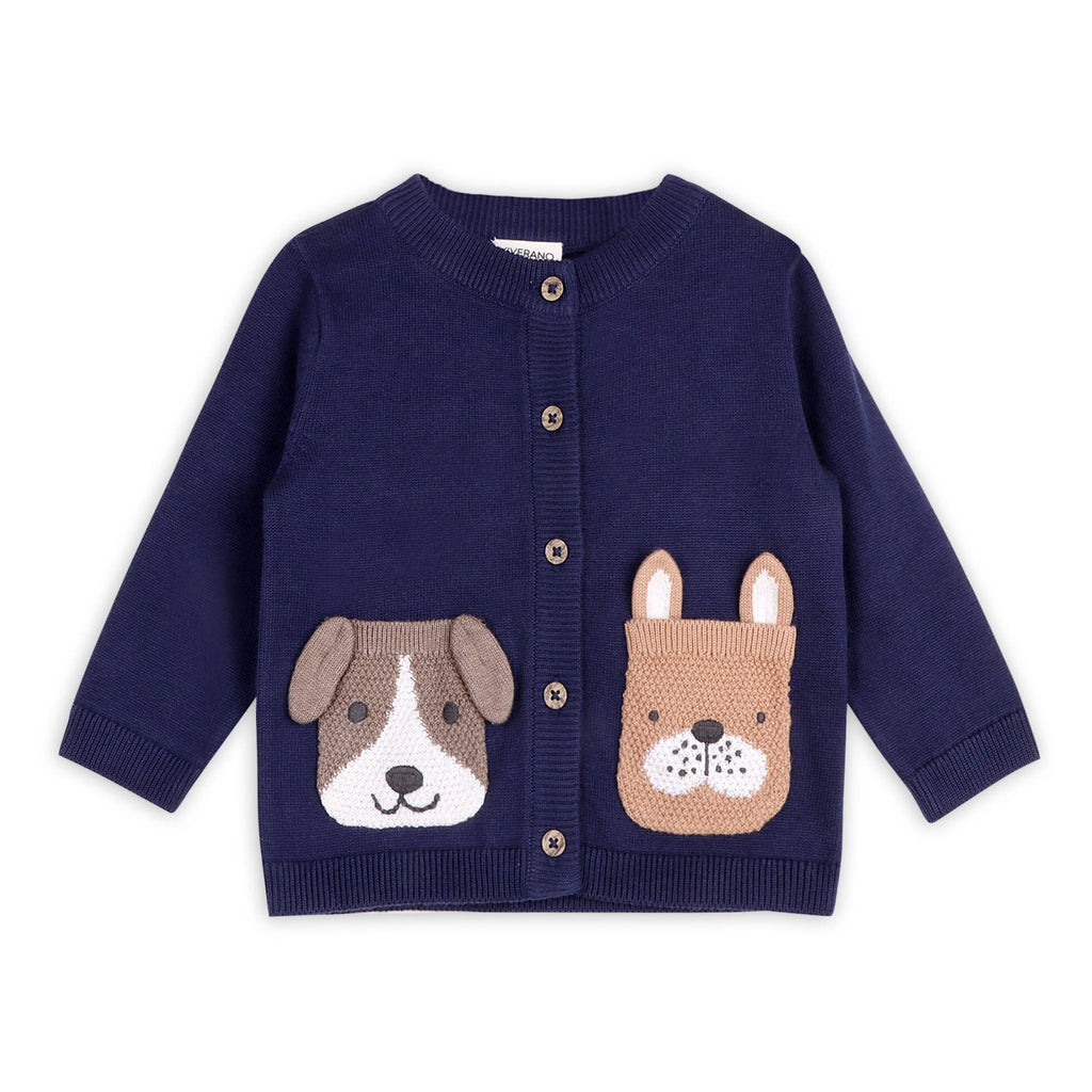 Dog Pocket Embroidered Sweater Knit Baby Cardigan