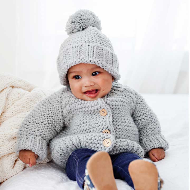 Ice Grey Garter Stitch Cardigan Sweater Baby & Toddler: 6-12 months