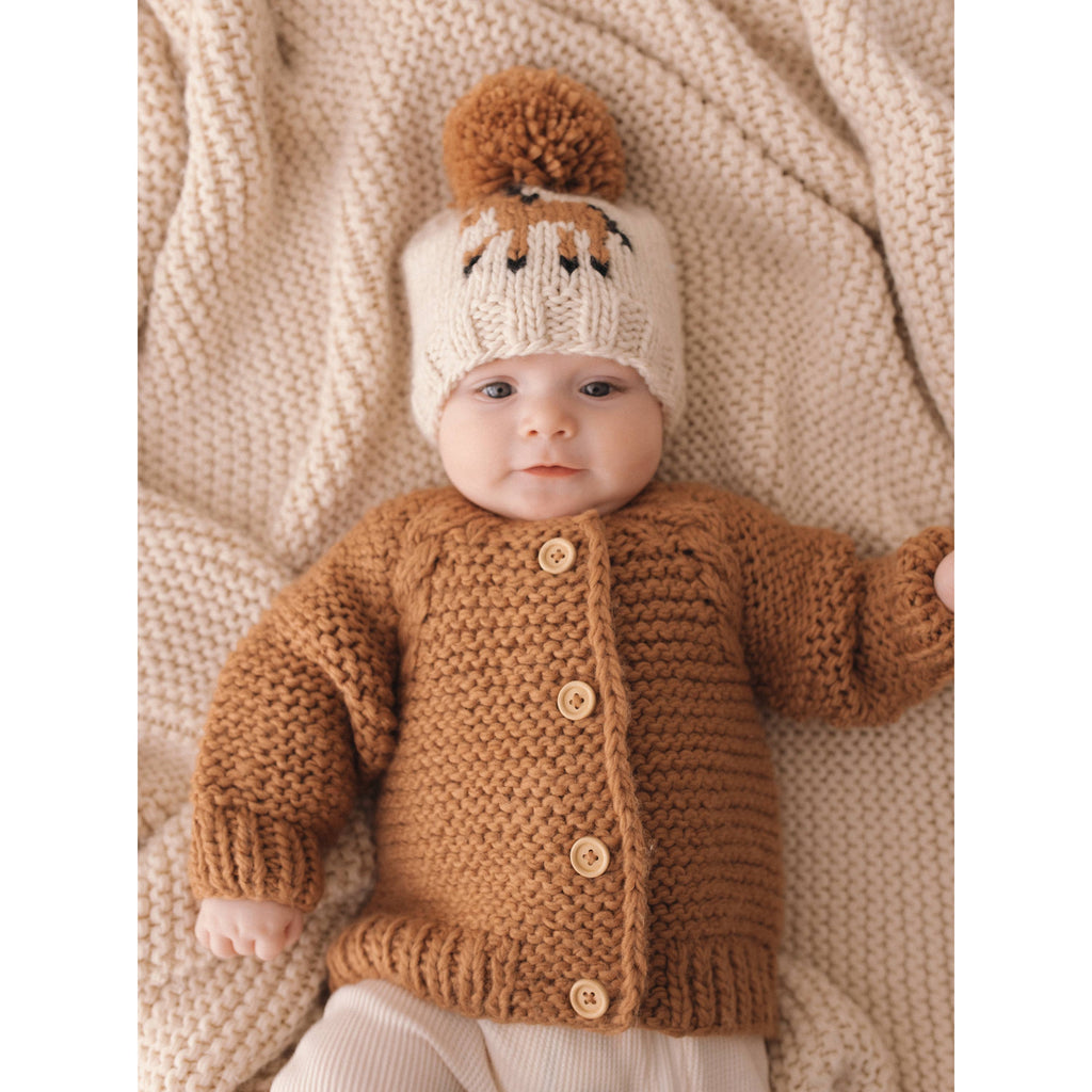 Pecan Garter Stitch Cardigan Sweater: 0-6 months