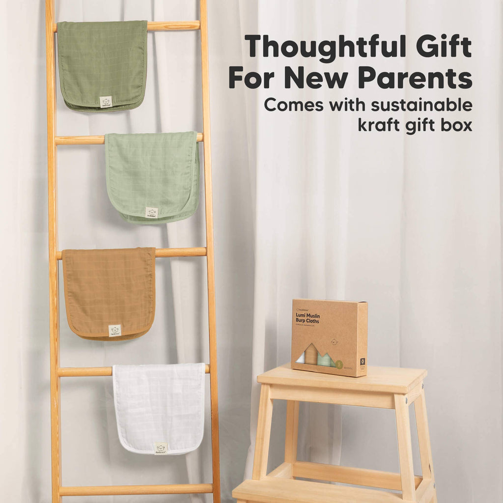 KeaBabies 5pk Lumi Muslin Burp Cloths for Baby Boys, Girls