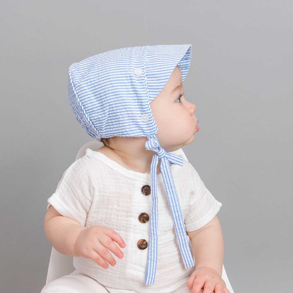 Navy Stripe Seersucker Bonnet Baby SALE