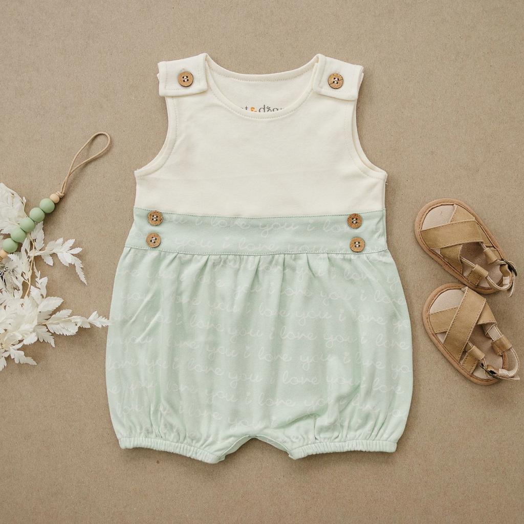 Organic Cotton Bubble Romper - I LOVE YOU Green