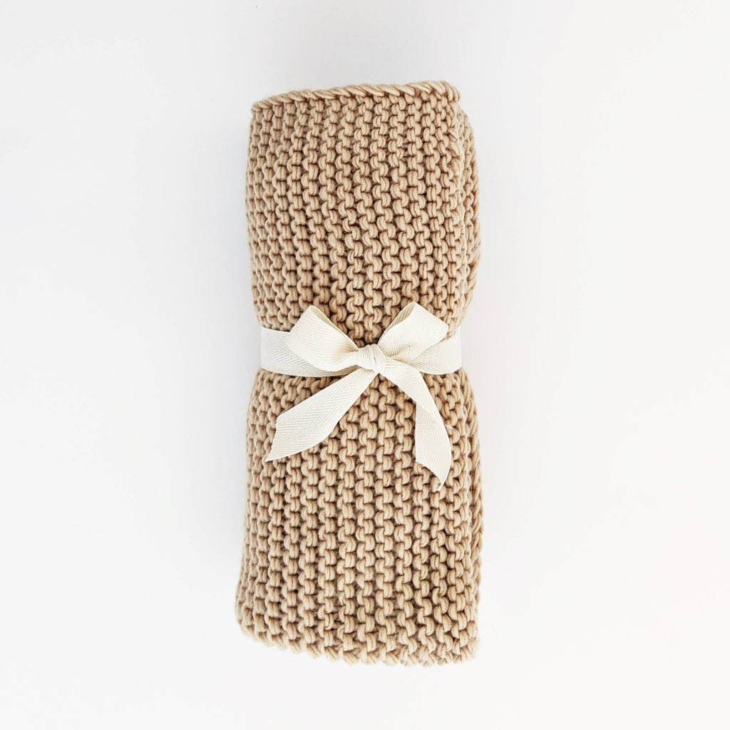 Latte Garter Stitch Knit Baby Blanket: 24" x 24"