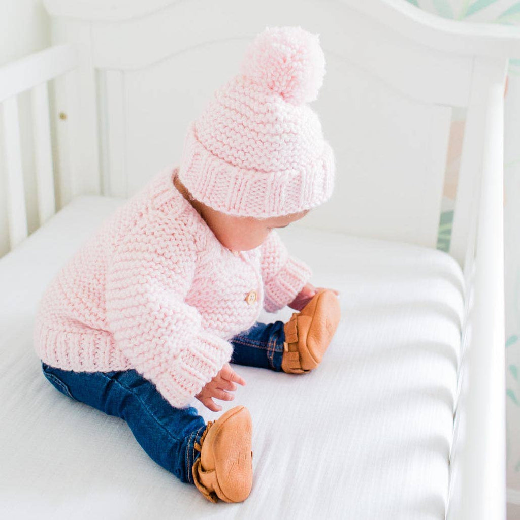 Blush Pink Garter Stitch Cardigan Sweater Baby & Toddler: 0-6 months
