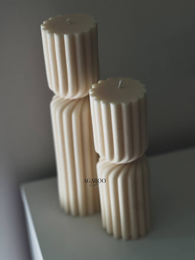 Huge Twisted Ribbed Pillar Candle: Burgundy / Large