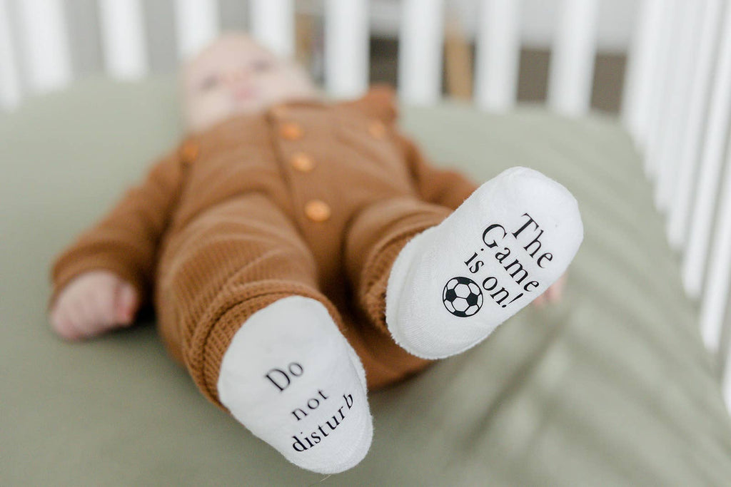 Do Not Disturb The Game is on Soccer Baby Socks | Sports Boy: 0-6mo