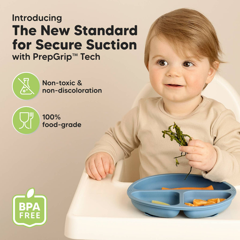 3-Pack Prep Suction Plates for Baby, BPA-Free Silicone Plate: Valiant