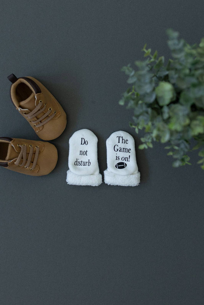 Do Not Disturb The Game is on Football Baby Socks | Sports: 0-6mo