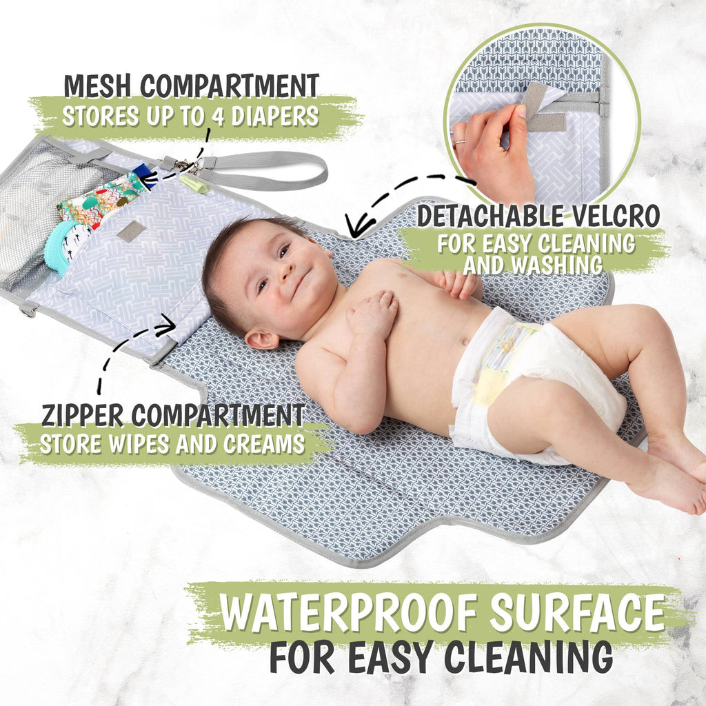 Ezee Portable Diaper Changing Pad, Foldable Changing Mat: Gray Mod