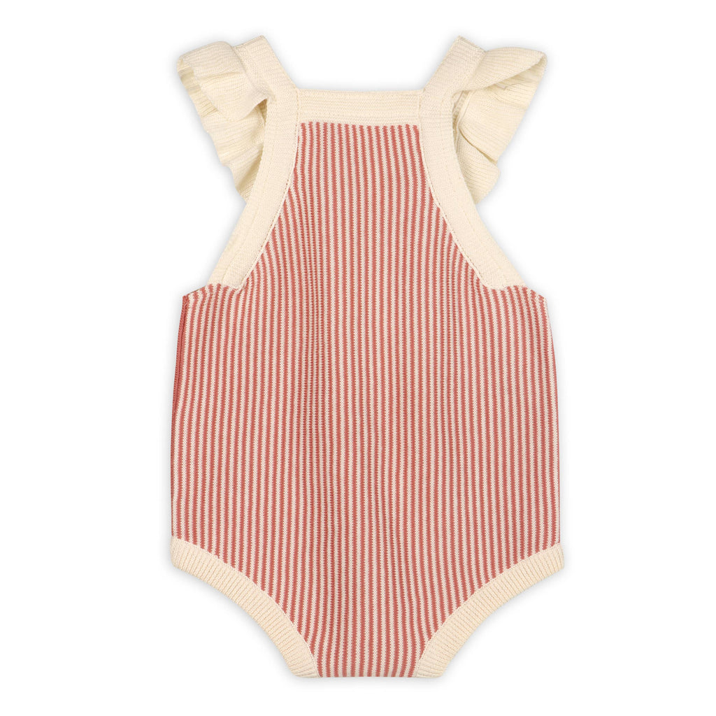 Cherry Stripe Embroidered Baby Ruffle Romper Set (Organic)