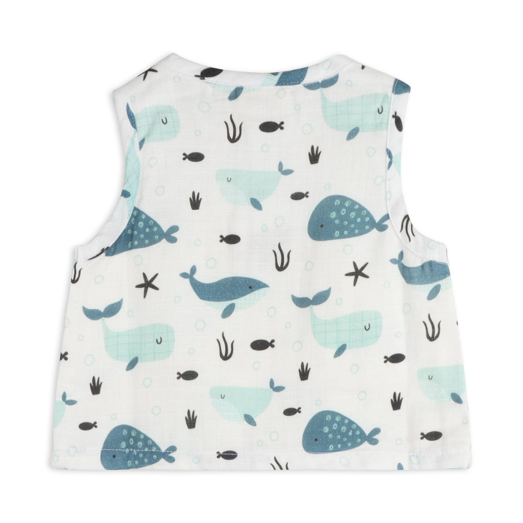 Whales Baby Top + Shorts (Organic Muslin): WHITE / 6-12M