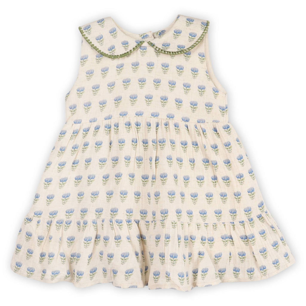 Harper Peter Pan Collar Floral Baby Flare Dress + Bloomer: Blue Floral/Natural / 3T