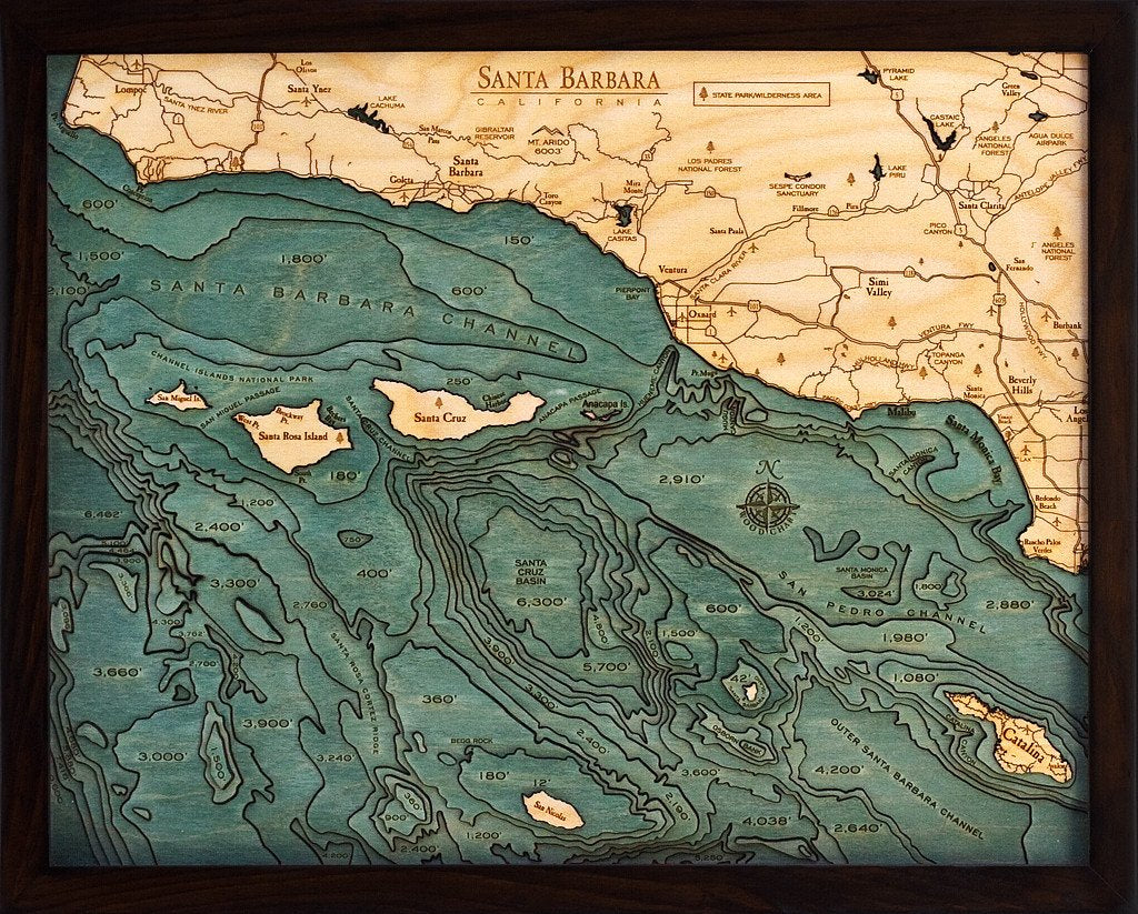 Santa Barbara, California 3-D Nautical Wood Chart